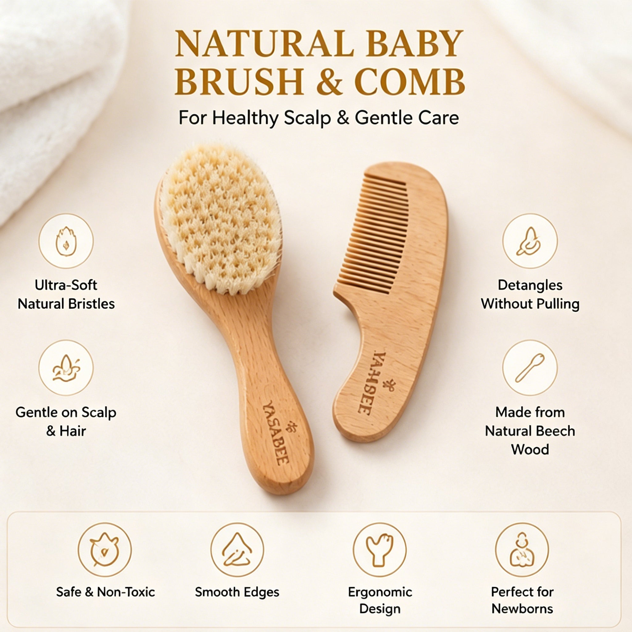 Yasabee Wooden Brush & Comb Set